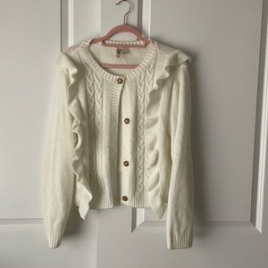 Coastal Grandma Knit Ruffle Cardigan Sweater